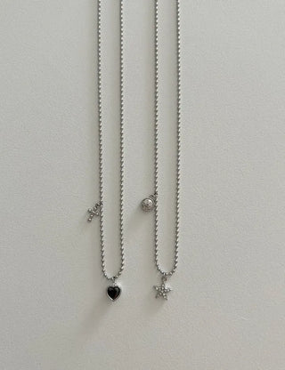 Surgical Steel Silver Ball Chain Heart Star Cubic Necklace