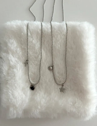 Surgical Steel Silver Ball Chain Heart Star Cubic Necklace