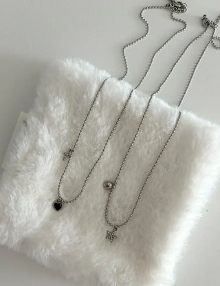 Surgical Steel Silver Ball Chain Heart Star Cubic Necklace