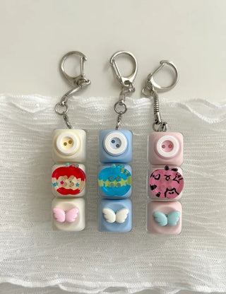Pop Apple Button Clicker Keycap Bag Keyring Keyholder