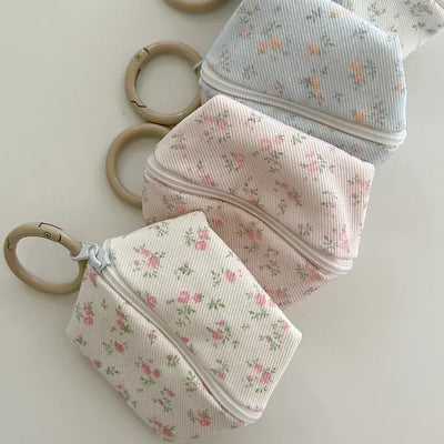 Mini Pouch Keyring Denim Flower Coin Purse