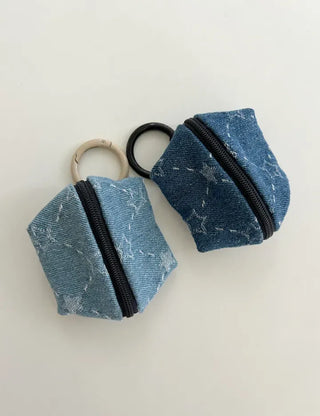 Mini Pouch Keyring Denim Flower Coin Purse