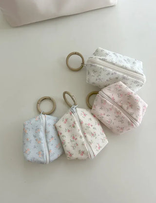 Mini Pouch Keyring Denim Flower Coin Purse
