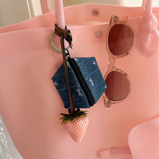 Mini Pouch Keyring Denim Flower Coin Purse