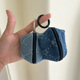 Mini Pouch Keyring Denim Flower Coin Purse