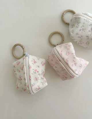 Mini Pouch Keyring Denim Flower Coin Purse