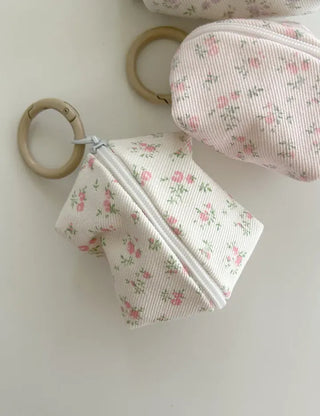 Mini Pouch Keyring Denim Flower Coin Purse