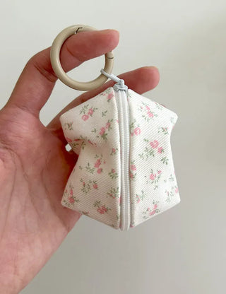 Mini Pouch Keyring Denim Flower Coin Purse