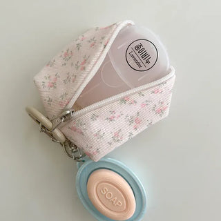 Mini Pouch Keyring Denim Flower Coin Purse