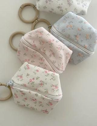 Mini Pouch Keyring Denim Flower Coin Purse