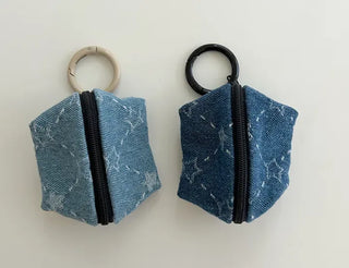 Mini Pouch Keyring Denim Flower Coin Purse