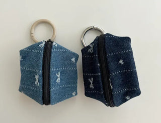 Mini Pouch Keyring Denim Flower Coin Purse