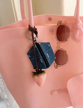 Mini Pouch Keyring Denim Flower Coin Purse