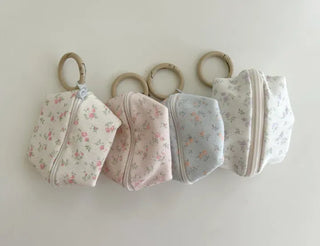 Mini Pouch Keyring Denim Flower Coin Purse
