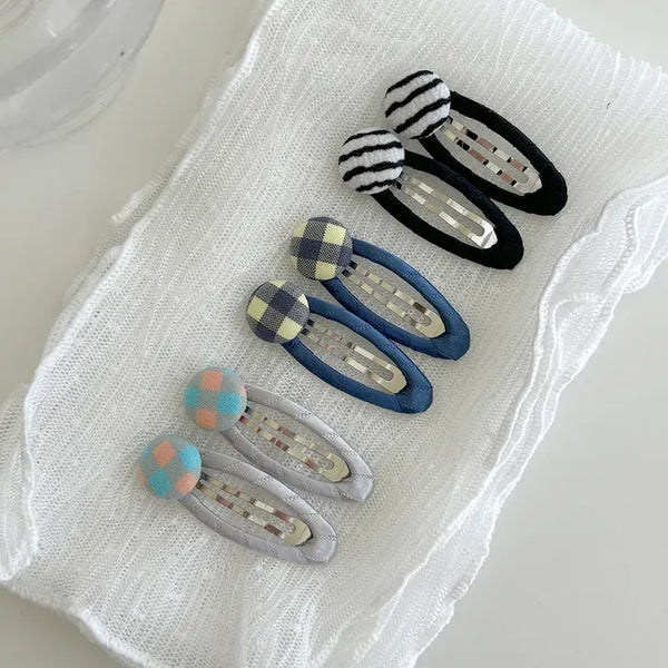 1+1 Checkered Button Hairpin Set Snap Mini Side Hairpins