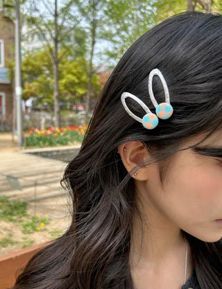 1+1 Checkered Button Hairpin Set Snap Mini Side Hairpins