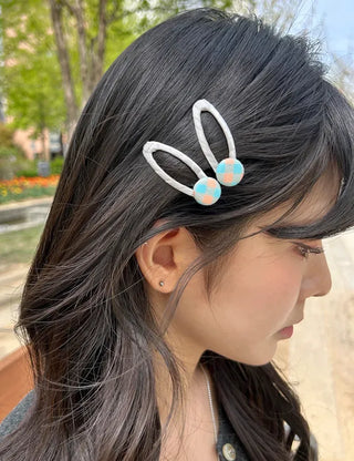 1+1 Checkered Button Hairpin Set Snap Mini Side Hairpins