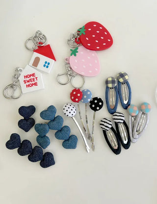1+1 Checkered Button Hairpin Set Snap Mini Side Hairpins