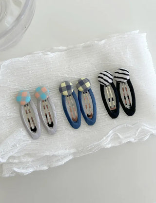 1+1 Checkered Button Hairpin Set Snap Mini Side Hairpins