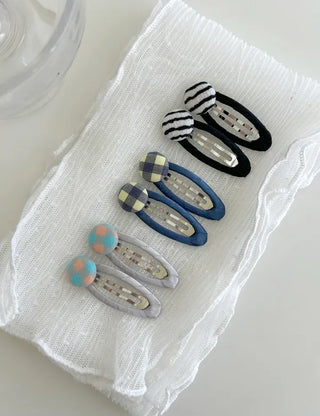 1+1 Checkered Button Hairpin Set Snap Mini Side Hairpins