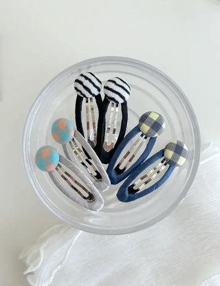 1+1 Checkered Button Hairpin Set Snap Mini Side Hairpins