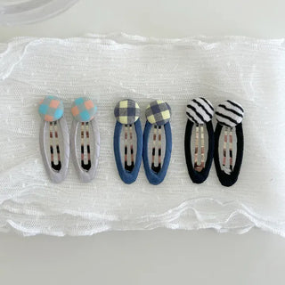 1+1 Checkered Button Hairpin Set Snap Mini Side Hairpins