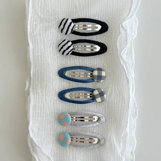 1+1 Checkered Button Hairpin Set Snap Mini Side Hairpins