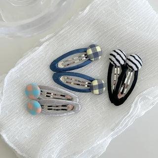1+1 Checkered Button Hairpin Set Snap Mini Side Hairpins