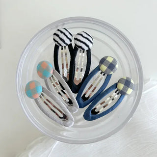 1+1 Checkered Button Hairpin Set Snap Mini Side Hairpins