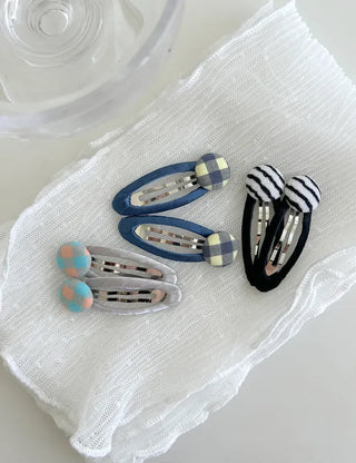 1+1 Checkered Button Hairpin Set Snap Mini Side Hairpins