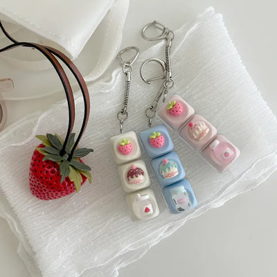 Strawberry milk cake keycap clicker keyring keyholder