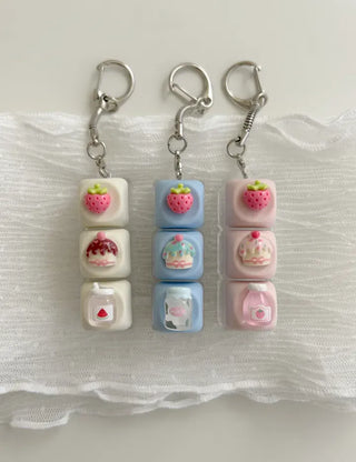 Strawberry milk cake keycap clicker keyring keyholder