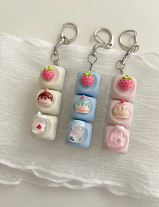 Strawberry milk cake keycap clicker keyring keyholder
