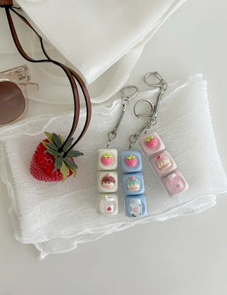 Strawberry milk cake keycap clicker keyring keyholder