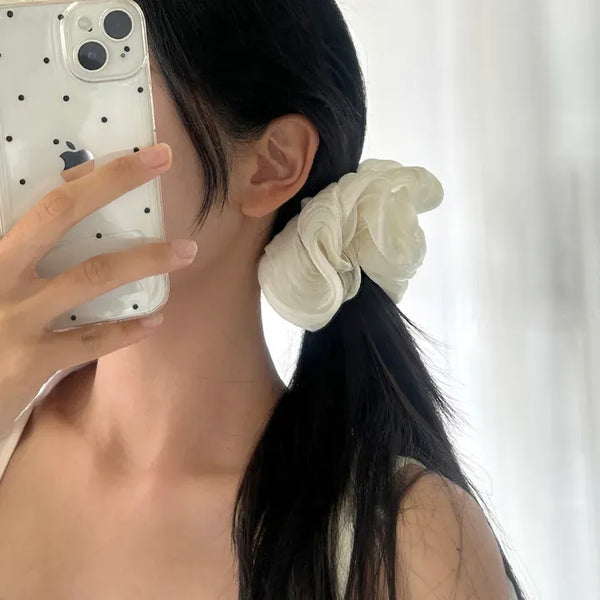 Oversized pleated chiffon scrunchie hair tie