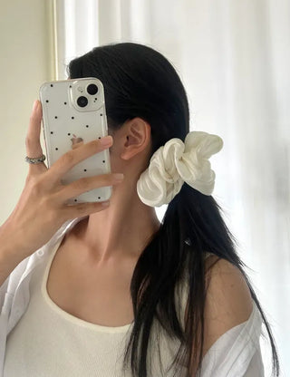 Oversized pleated chiffon scrunchie hair tie