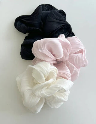 Oversized pleated chiffon scrunchie hair tie