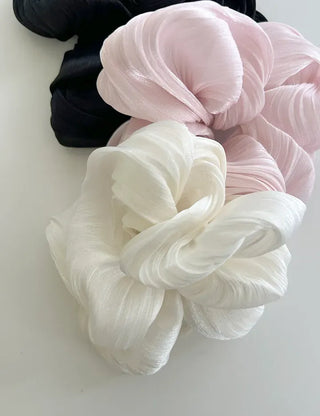 Oversized pleated chiffon scrunchie hair tie