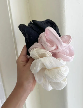 Oversized pleated chiffon scrunchie hair tie