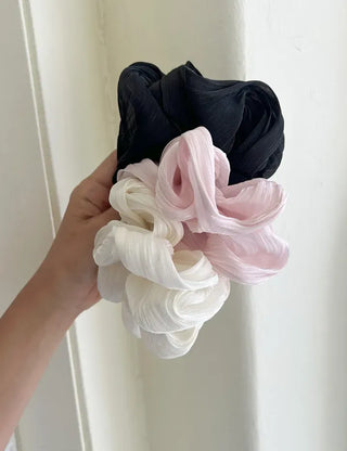Oversized pleated chiffon scrunchie hair tie