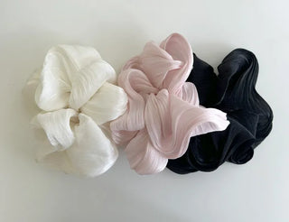 Oversized pleated chiffon scrunchie hair tie