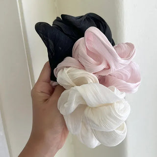 Oversized pleated chiffon scrunchie hair tie