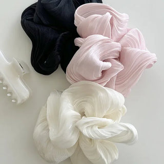 Oversized pleated chiffon scrunchie hair tie