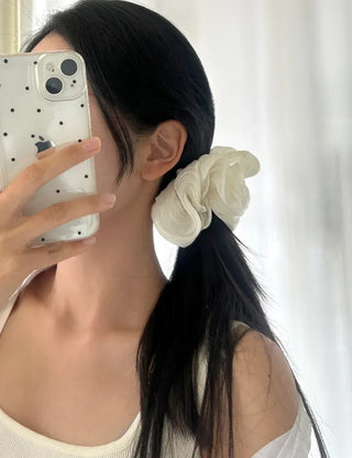 Oversized pleated chiffon scrunchie hair tie