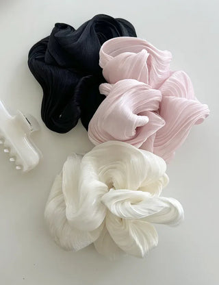 Oversized pleated chiffon scrunchie hair tie