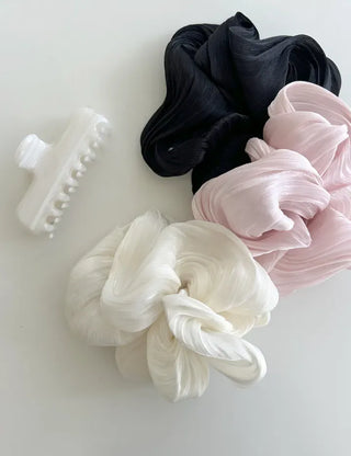 Oversized pleated chiffon scrunchie hair tie