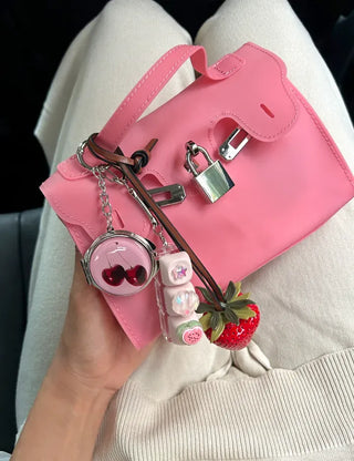 Round mirror keyring cherry metal keychain key holder
