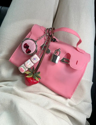 Round mirror keyring cherry metal keychain key holder