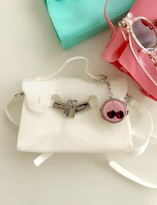 Round mirror keyring cherry metal keychain key holder