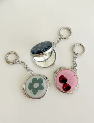 Round mirror keyring cherry metal keychain key holder